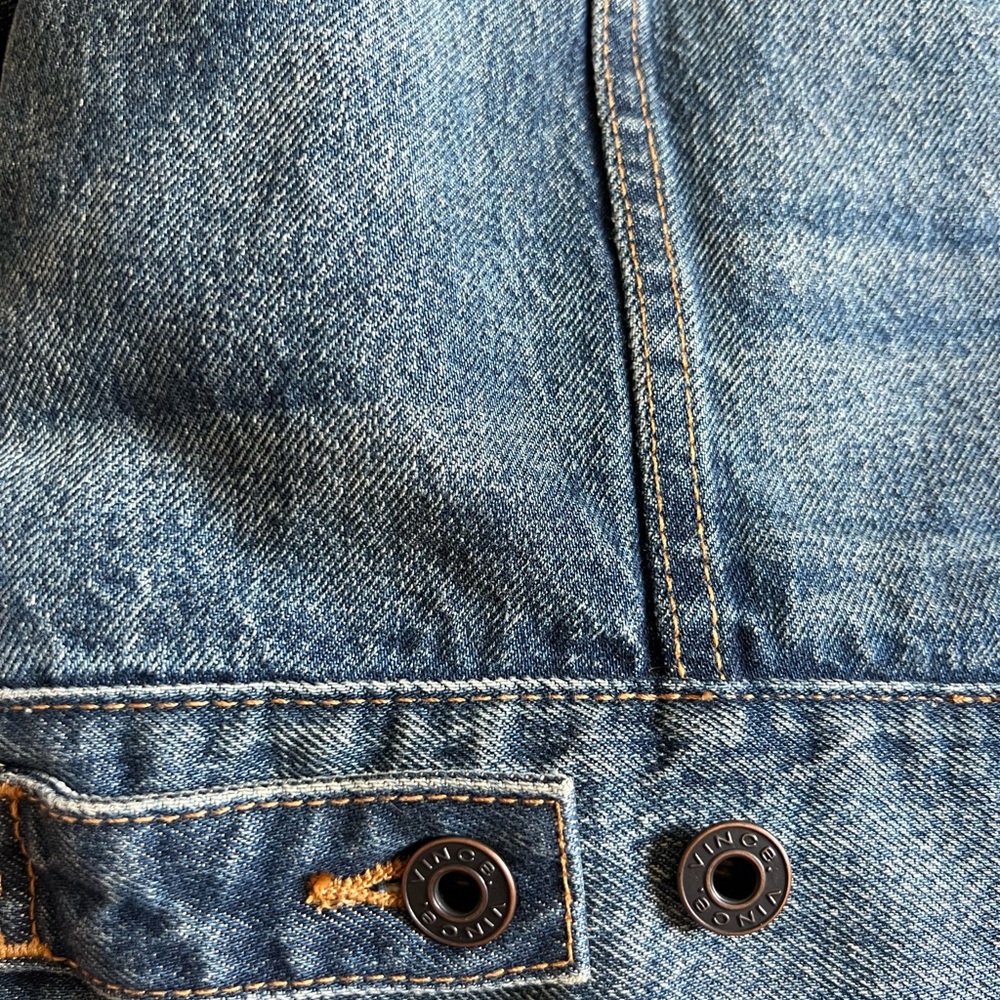 Vince Mohave Blue Denim Trucker Jacket with Brown Sherpa Lining - Picture 7 of 12